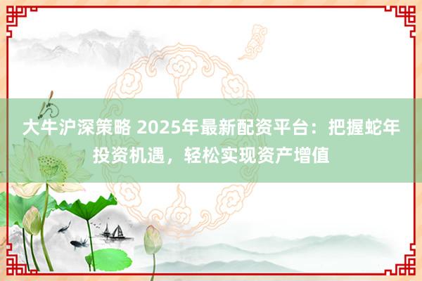 大牛沪深策略 2025年最新配资平台：把握蛇年投资机遇，轻松实现资产增值